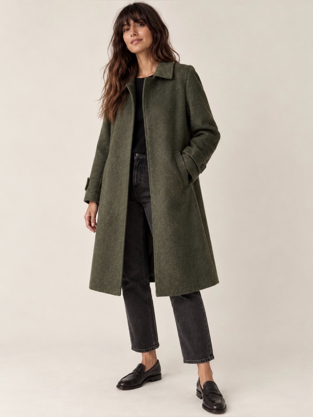 Vintage 1980s 1990s Austrian Alpaca Wool Loden Coat Olive Green M